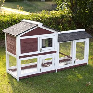 kinpaw rabbit hutch 61inches indoor rabbit cage small animal house for chicken with removable trays ramp run red