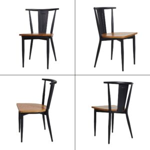 LUCKYERMORE Heavy Duty Metal Kitchen Dining Chair Set of 2 W/Wood Seat Stackable Dining Chair Fully Assembled 400lbs Capacity for Kitchen, Restaurant