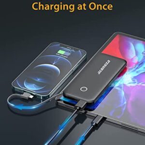 Portable Phone Charger Power Bank 10000mAh, Alongza Portable Charger Built in Cable USB Battery Pack, Slim External Backup Battery Charger with Cable, Travel Charger Compatible with iPhone and Android