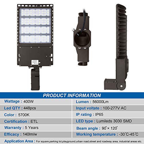 Hylele 400W LED Street Light Parking lot Light Commercial Street & Area Lighting Shoebox Pole Lights Outdoor IP65 Waterproof 5700K 56000LM 140 LM/W Super Bright with Slip Fitter Mounting ETL Listed