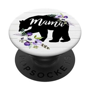 rustic mama bear watercolor purple floral on white popsockets popgrip: swappable grip for phones & tablets