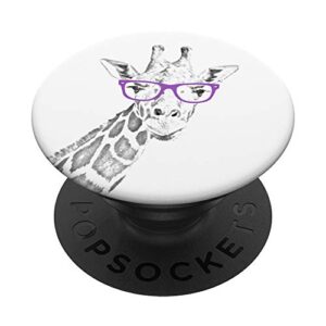 giraffe wearing purple glasses popsockets popgrip: swappable grip for phones & tablets