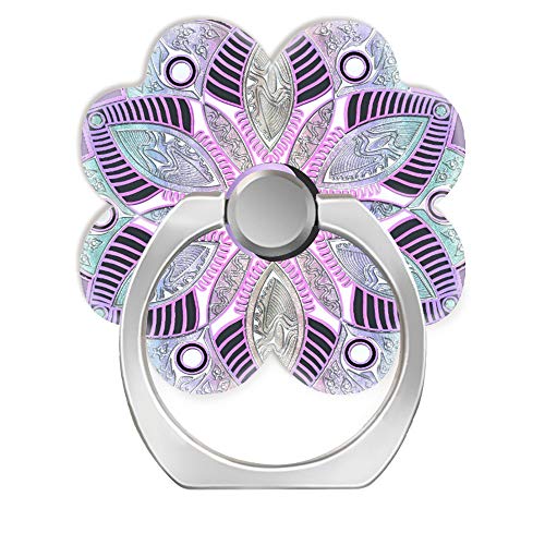 360 Degree Finger Stand Cell Phone Ring Holder Car Mount with Hook for Smartphone-Lavender Purple yin yang Lotus Flower Mandala