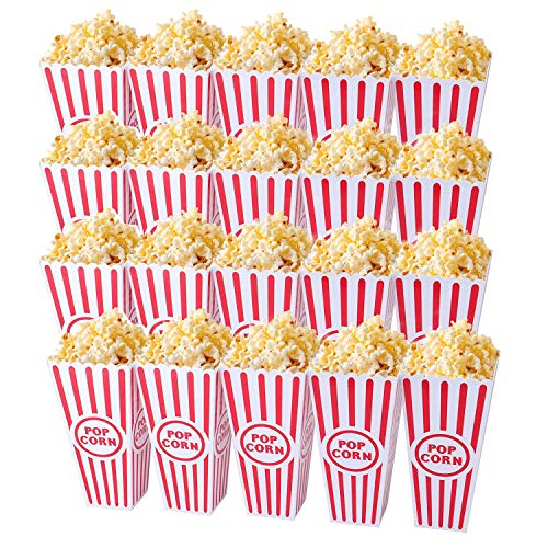 Tebery 20 Pack Plastic Open-Top Popcorn Boxes Reusable Movie Theater Style Popcorn Container Set -7.7" Tall x 4" Square