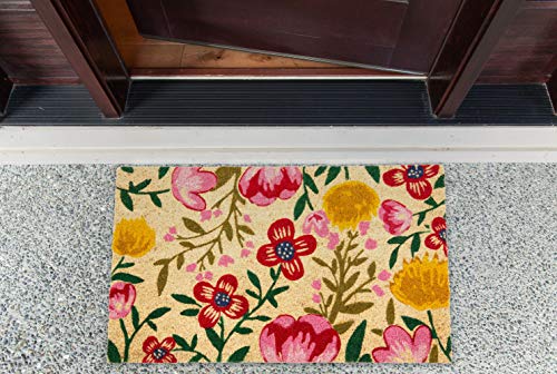 DII Floral Design Collection Natural Coir Doormat, 17x29, Bright Blossom