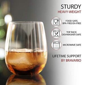 Bravario Unbreakable Stemless Plastic Wine Glasses | Reusable | Shatterproof 100% Tritan Plastic | Dishwasher-Safe | BPA-free | Awesome for Indoor & Outdoor | 16 oz, Set of 4