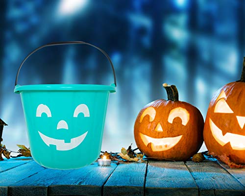 Teal Trick or Treat Pumpkin Halloween Bucket - 9 Inch Allergy and Gluten Friendly Jack-O-Lantern Candy Pail