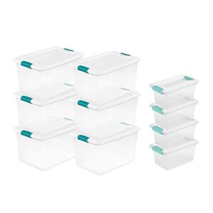sterilite 64 quart latching clear plastic storage organizer tote container bin box, 6 pack & medium clip boxes for organization and storage, 4 pack