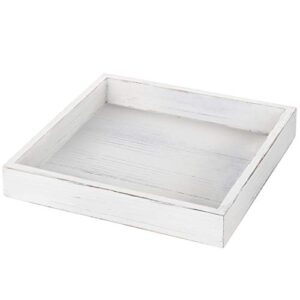 mygift whitewashed wood serving tray with handles | 10-inch decorative farmhouse wooden ottoman, coffee table, centerpiece tray