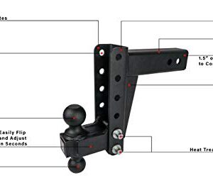 BulletProof Hitches™ 2.5" Adjustable Medium Duty (14,000lb Rating) 6" Drop/Rise Trailer Hitch with 2" and 2 5/16" Dual Ball (Black Textured Powder Coat)