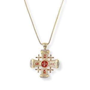nazareth store crusaders jerusalem cross pendant necklace gold plating 18k enamel crystallized stones 1.3" (red)