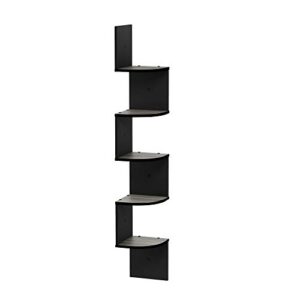 Furinno Rossi Wall Mount Floating Corner Shelf, 5-Tier Radial, French Oak Grey/Black