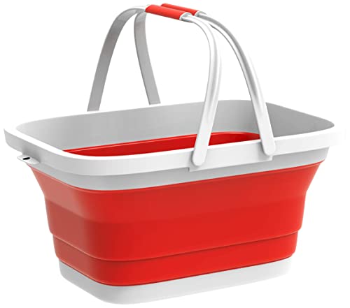 Collapsible Basket-Space Saving Pop Up Handbasket for Supplies, Dishes, Drinks, and More-Foldable Multiuse Carrying/Storage Bin by Lavish Home (Red)