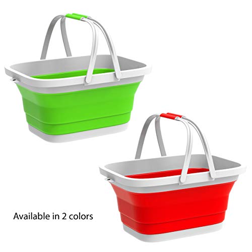 Collapsible Basket-Space Saving Pop Up Handbasket for Supplies, Dishes, Drinks, and More-Foldable Multiuse Carrying/Storage Bin by Lavish Home (Red)