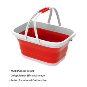 Collapsible Basket-Space Saving Pop Up Handbasket for Supplies, Dishes, Drinks, and More-Foldable Multiuse Carrying/Storage Bin by Lavish Home (Red)