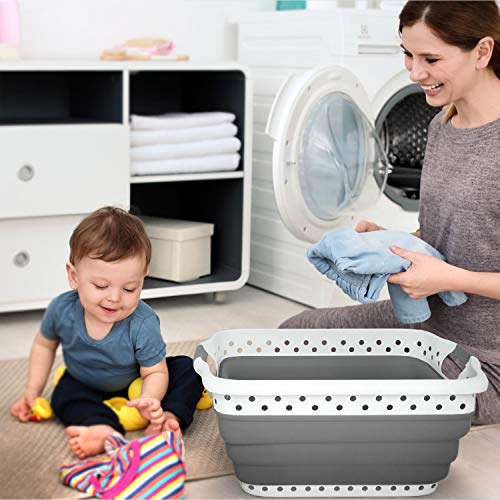 Collapsible Laundry Basket- Square Space Saving Pop Up Clothes, Multiuse Organizer/Storage Container with Comfort Grip Handles by Lavish Home (Gray)