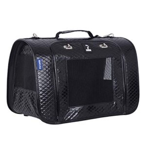 petper cw-125 cat carrier pu leather pet carrier designed for cats, small dogs, kittens, puppies pet travel carrying handbag for outdoor travel walking hiking, black