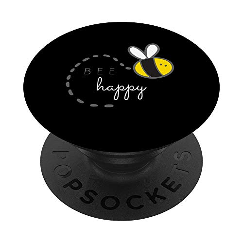 "Bee Happy" Yellow Black Bumble Bee Pun Quote -Save The Bees PopSockets PopGrip: Swappable Grip for Phones & Tablets