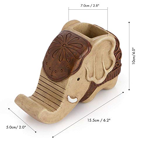 COOLBROS Pen Pencil Holder with Phone Stand, Resin elephant Shaped Pen Container Cell Phone Stand Carving Brush Scissor Holder Desk Organizer Decoration for Office Desk Home Decorative (Retro Brown)