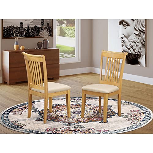 East West Furniture Portland Dining Linen Fabric Upholstered Solid Wood Chairs, Set of 2, Oak