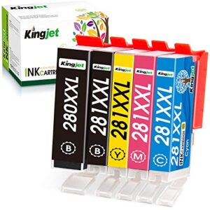 kingjet compatible ink cartridge replacement for canon 280 281 pgi-280xxl cli-281xxl pgi-280 cli-281 xxl work with canon pixma tr8520 tr7520 ts6120 ts6220 ts6320 ts8120 ts8220 ts9120 printer, 5 pack