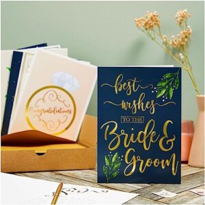 Juvale 24 Pack Wedding Cards for Bride and Groom with Envelopes, Engagement Congratulations, 6 Gold Foil Designs (5x7 In)