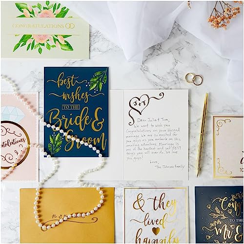 Juvale 24 Pack Wedding Cards for Bride and Groom with Envelopes, Engagement Congratulations, 6 Gold Foil Designs (5x7 In)