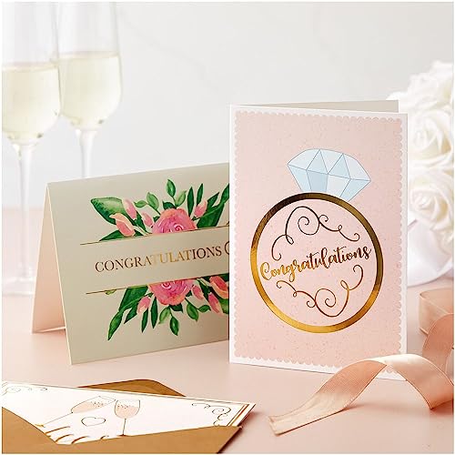 Juvale 24 Pack Wedding Cards for Bride and Groom with Envelopes, Engagement Congratulations, 6 Gold Foil Designs (5x7 In)