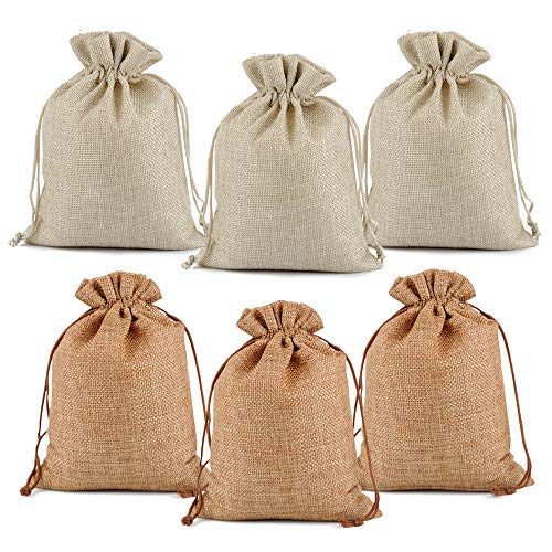 Lucky Monet 25/50/100PCS Burlap Gift Bags Wedding Hessian Jute Bags Linen Jewelry Pouches with Drawstring for Birthday, Party, Wedding Favors, Present, Art and DIY Craft (100Pcs, Cream, 4” x 6”)