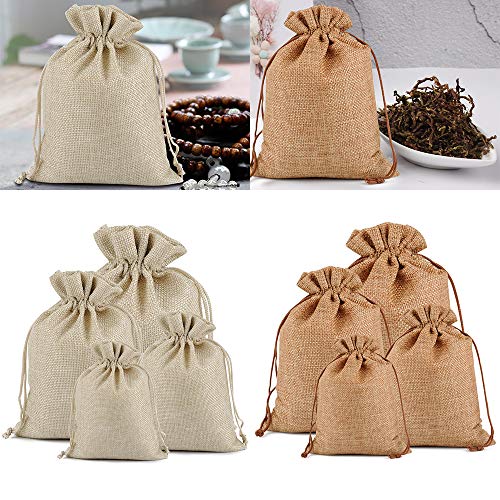 Lucky Monet 25/50/100PCS Burlap Gift Bags Wedding Hessian Jute Bags Linen Jewelry Pouches with Drawstring for Birthday, Party, Wedding Favors, Present, Art and DIY Craft (100Pcs, Cream, 4” x 6”)