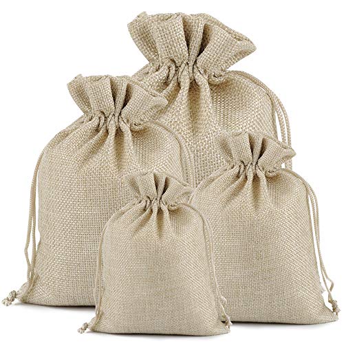 Lucky Monet 25/50/100PCS Burlap Gift Bags Wedding Hessian Jute Bags Linen Jewelry Pouches with Drawstring for Birthday, Party, Wedding Favors, Present, Art and DIY Craft (100Pcs, Cream, 4” x 6”)