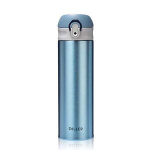 diller vacuum insulated water bottle,stainless steel thermal coffee travel mug bpa-free thermos flask ,keeps cold 24h, hot 12h,17 oz (blue)