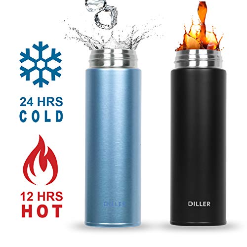 DILLER Vacuum Insulated Water Bottle,Stainless Steel Thermal Coffee Travel Mug BPA-Free Thermos Flask ,Keeps Cold 24H, Hot 12H,17 oz (blue)