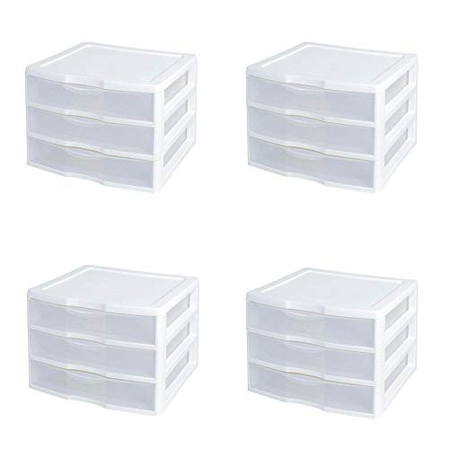 New Sterilite White & Clear Countertop 3-Drawer Desktop Storage Unit (4 Pack)