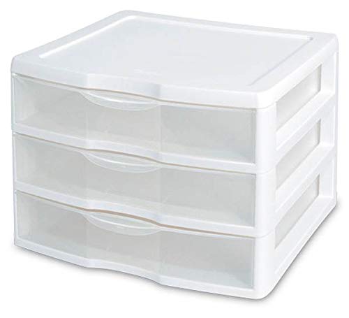 New Sterilite White & Clear Countertop 3-Drawer Desktop Storage Unit (4 Pack)