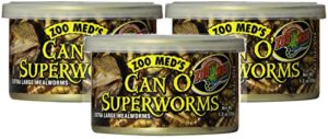 zoo med 3 pack of can o' superworms, 1.2 ounces per can