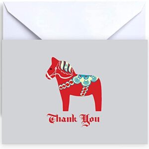 Paper Frenzy Dala Horse Collection Thank You and Note Cards with Envelopes - 25 pack