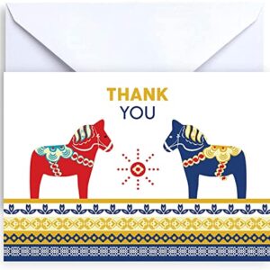 Paper Frenzy Dala Horse Collection Thank You and Note Cards with Envelopes - 25 pack