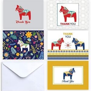 Paper Frenzy Dala Horse Collection Thank You and Note Cards with Envelopes - 25 pack