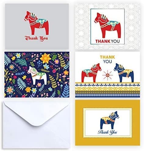 Paper Frenzy Dala Horse Collection Thank You and Note Cards with Envelopes - 25 pack