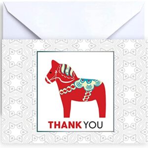 Paper Frenzy Dala Horse Collection Thank You and Note Cards with Envelopes - 25 pack