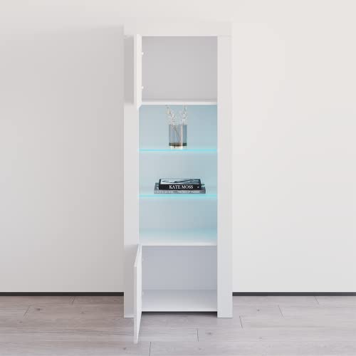 MEBLE FURNITURE & RUGS Milano Bookcase Matte Body & High Gloss Fronts (White)