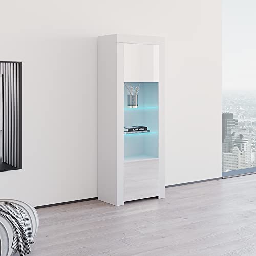 MEBLE FURNITURE & RUGS Milano Bookcase Matte Body & High Gloss Fronts (White)