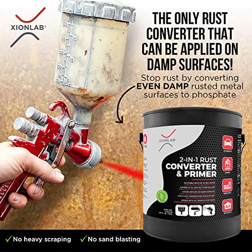 Xion Lab 2-in-1 Rust Converter & Metal Primer - Concentrate Covers Up to 4X More - Industrial Grade Water Based - UV Resistant Rust Reformer & Inhibitor - No Top Coat Needed - Works On Damp Surfaces