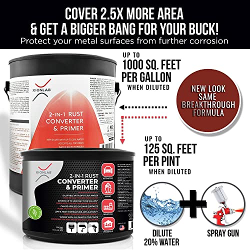 Xion Lab 2-in-1 Rust Converter & Metal Primer - Concentrate Covers Up to 4X More - Industrial Grade Water Based - UV Resistant Rust Reformer & Inhibitor - No Top Coat Needed - Works On Damp Surfaces