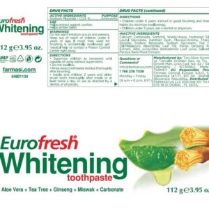 FARMASI Eurofresh Whitening Toothpaste, Provides Sensitive Teeth and Oral Care, It Refreshes The Breath and Provides a Solution to Tea and Coffee Stains, 3.7 fl. oz / 112 ml