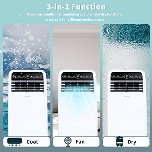 Shinco 8,000 BTU Portable Air Conditioner, Portable AC Unit with Built-in Cool, Dehumidifier & Fan Modes for Room up to 200 sq.ft, Room Air Conditioner with Remote Control, 24 Hour Timer, Installation Kit