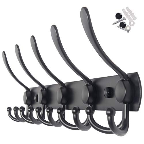 WEBI Coat Rack Wall Mounted Black,5 Tri Hooks for Hanging Coats,Wall Coat Hanger,Jacket Hanger,Wall Rack for Clothes,Backpack