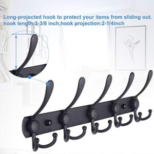 WEBI Coat Rack Wall Mounted Black,5 Tri Hooks for Hanging Coats,Wall Coat Hanger,Jacket Hanger,Wall Rack for Clothes,Backpack