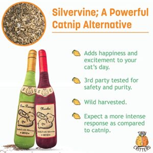 TWINCRITTERS KittiLush 2-Pack Organic Silvervine Catnip Substitute Toys for Cats & Kittens | 100% All-Natural Wild Harvested Silvervine | 2 TWINCRITTERS Refillable Wine Bottle Plush Cat Toys